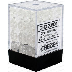 Chessex D6 Brick 12mm Translucide Dice (36) - Clear