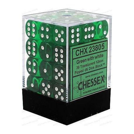 Chessex D6 Brick 12mm Translucide Dice (36) - Green