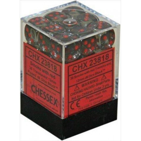 Chessex D6 Brick 12mm Translucide Dice (36) - Smoke / Red