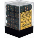 Chessex - D6 Brick 12mm Opaque Dice (36) - Dusty Green / Gold