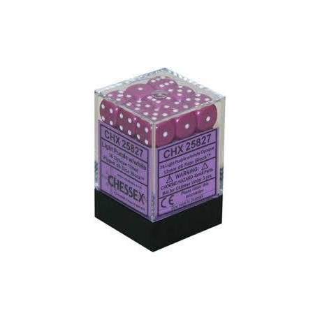 Chessex - D6 Brick 12mm Opaque Dice (36) - Light Purple / White