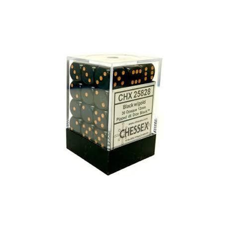 Chessex - D6 Brick 12mm Opaque Dice (36) - Black / Gold