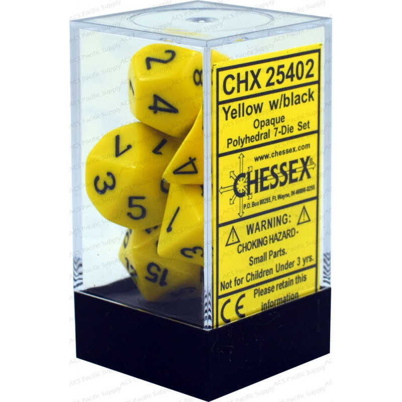 Toy Polyhedral 7-Die Opaque Dice Set Chessex Dice Yellow with Black