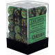 Chessex D6 Brick 12mm Gemini Dice (36) - Black-Green / Gold