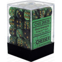 Chessex - D6 Brick 12mm Gemini Dice (36) - Black-Green / Gold