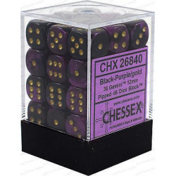 Chessex D6 Brick 12mm Gemini Dice (36) - Black-Purple / Gold