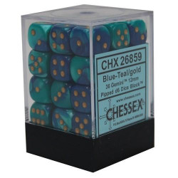 Chessex - D6 Brick 12mm Gemini Dice (36) - Blue-Teal / Gold