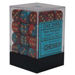 Chessex - D6 Brick 12mm Gemini Dice (36) - Red-Teal / Gold