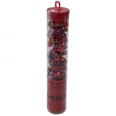 Chessex - Glass Gaming Stones Tube (40+) - Crystal Red Iridized